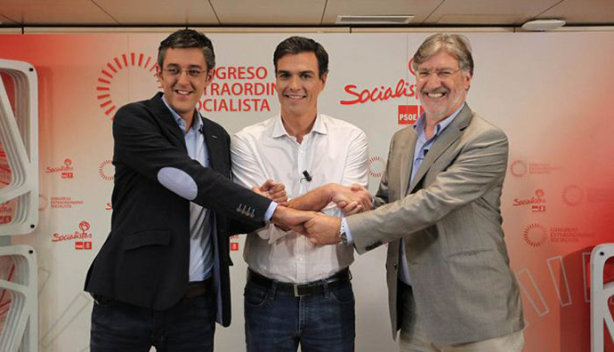 De izquierda a derecha, Eduardo Madina, Pedro Sánchez y Jose Antonio Pérez Tapias.