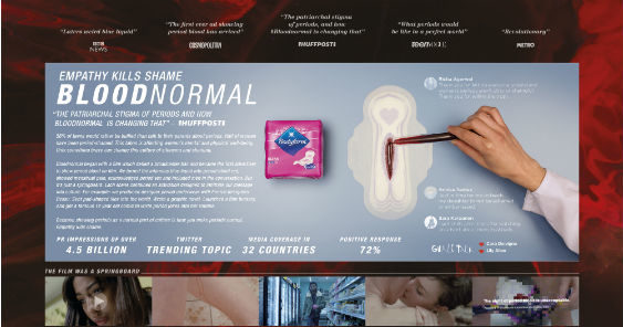 La campaña "Blood normal", ganadora del Grand Prix de Glass en Cannes Lions 2018, rompe el tabú de mostrar el color rojo de la sangre en los anuncios publicitarios. 