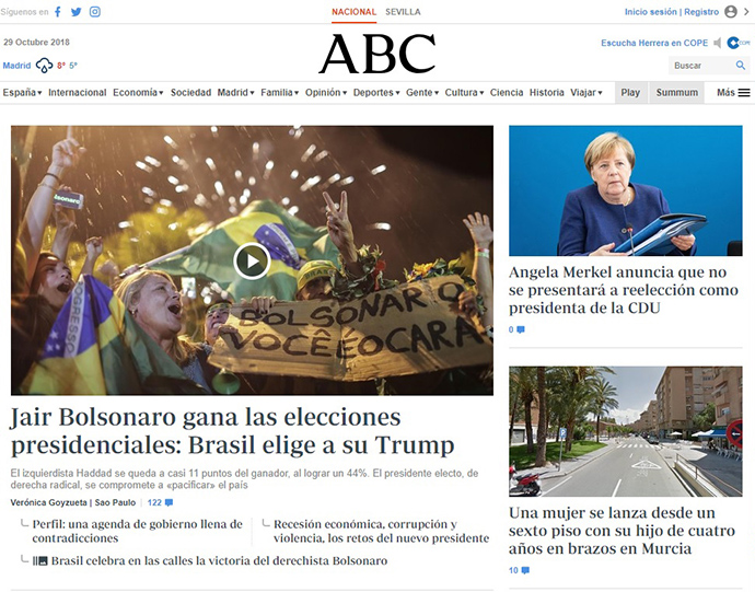 La portada de la versión digital del diario ABC.