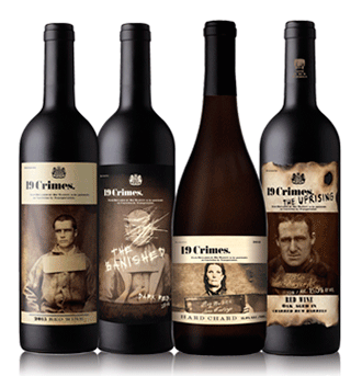 19 Crimes: la etiqueta de las botellas de esta marca de vino nos cuenta su brand story y los crímenes cometidos por sus autores.