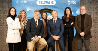 De izquierda a derecha: Elena Martín Cuesta, directora de Sostenibilidad y Excelencia de Ilunion Hotels; Yolanda Horrillo, responsable de Alianzas y RRII de la compañía; Manuel Sánchez-Montero, director general de Acción contra el Hambre; Victoria Rodríguez, responsable de F&B Corporativo de Ilunion Hotels; José Ángel Preciados, consejero delegado de Ilunion Hotels; Beatriz Miguel, directora general de Ilunion Hotels, y Alfonso Calderón, coordinador de Campañas de Acción Contra el Hambre