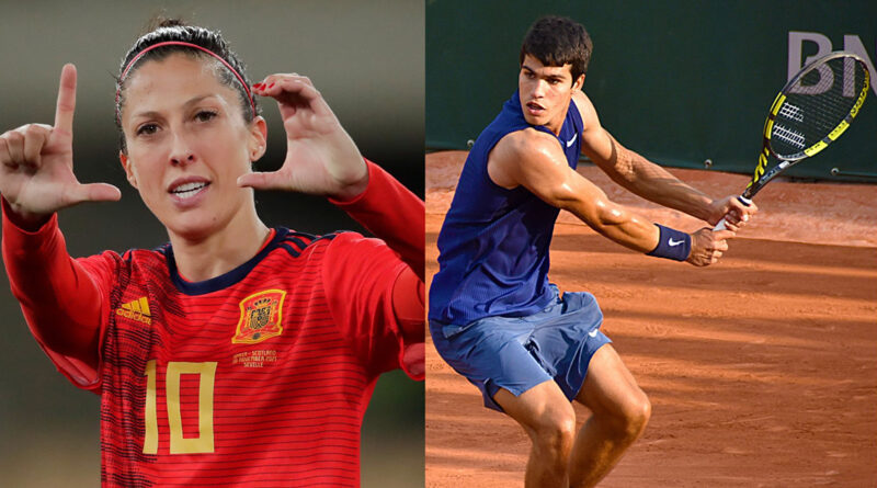 A la izq, Jennifer Hermoso, jugadora de fútbol femenino y a la dcha, el tenista Carlos Alcaraz. Ambos son los más buscados por los españoles en Google en la previa a los Juegos Olímpicos