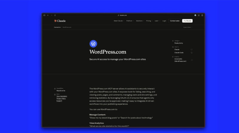 WordPress.com lanza su primer conector oficial para Claude WordPress.com lanza su primer conector oficial para Claude