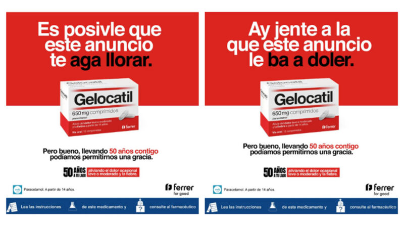 Las faltas de ortografía, protagonistas de la campaña de Gelocatil
