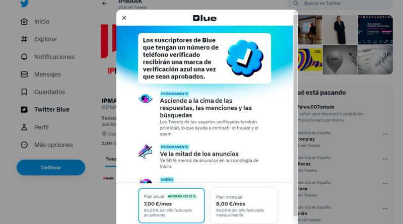 Llega a España Twitter Blue: insignia azul, edición de tuits y menos publicidad