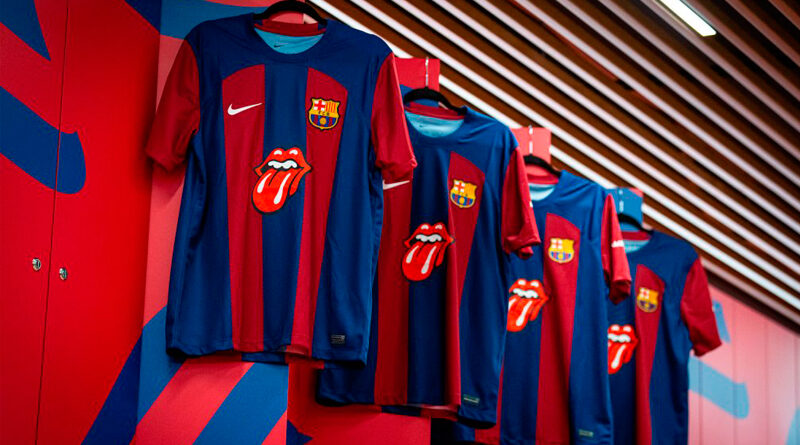 El logo de los Rolling Stones, en la camiseta del Barça en El Clásico