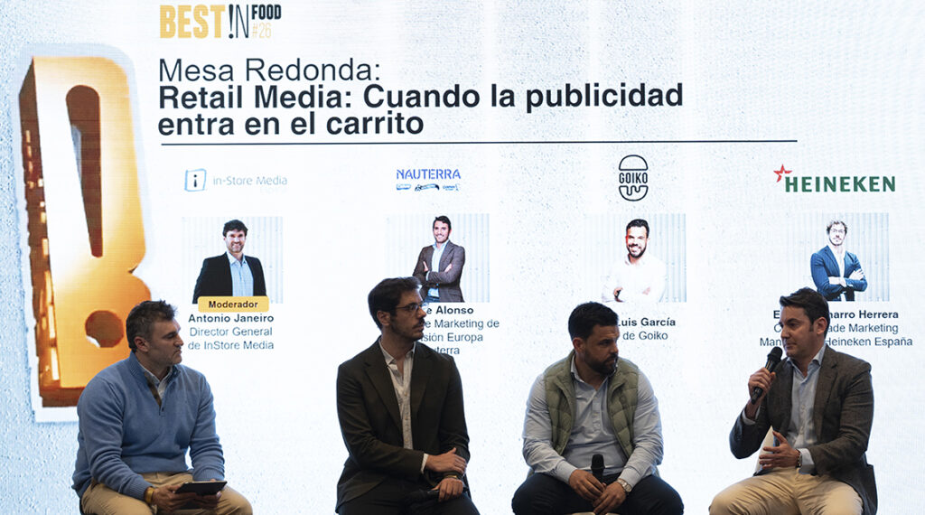 De izq a dcha, Antonio Janeiro, director general de InStore Media, Jorge Alonso, director de marketing de la División Europa de Nauterra, José Luis García, CMO de Goiko y Enrique Charro Herrera , trade marketing manager de Heineken Company